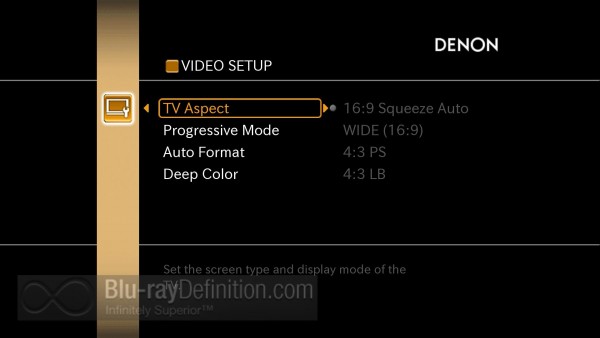 Denon Video Set Up Screen