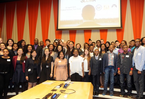 Continuing the successful "Selma for Students" initiative launched during the film's theatrical run, director Ava DuVernay, center, announces, Thursday, April 23, 2015 at the United Nations in New York, that every high school in the U.S. will receive a free copy of the award-winning film Selma on DVD and teachers can receive a free companion study guide to help teach students about the efforts behind the Voting Rights Act of 1965. (Photo by Diane Bondareff/Invision for Paramount Home Media Distribution/AP Images)