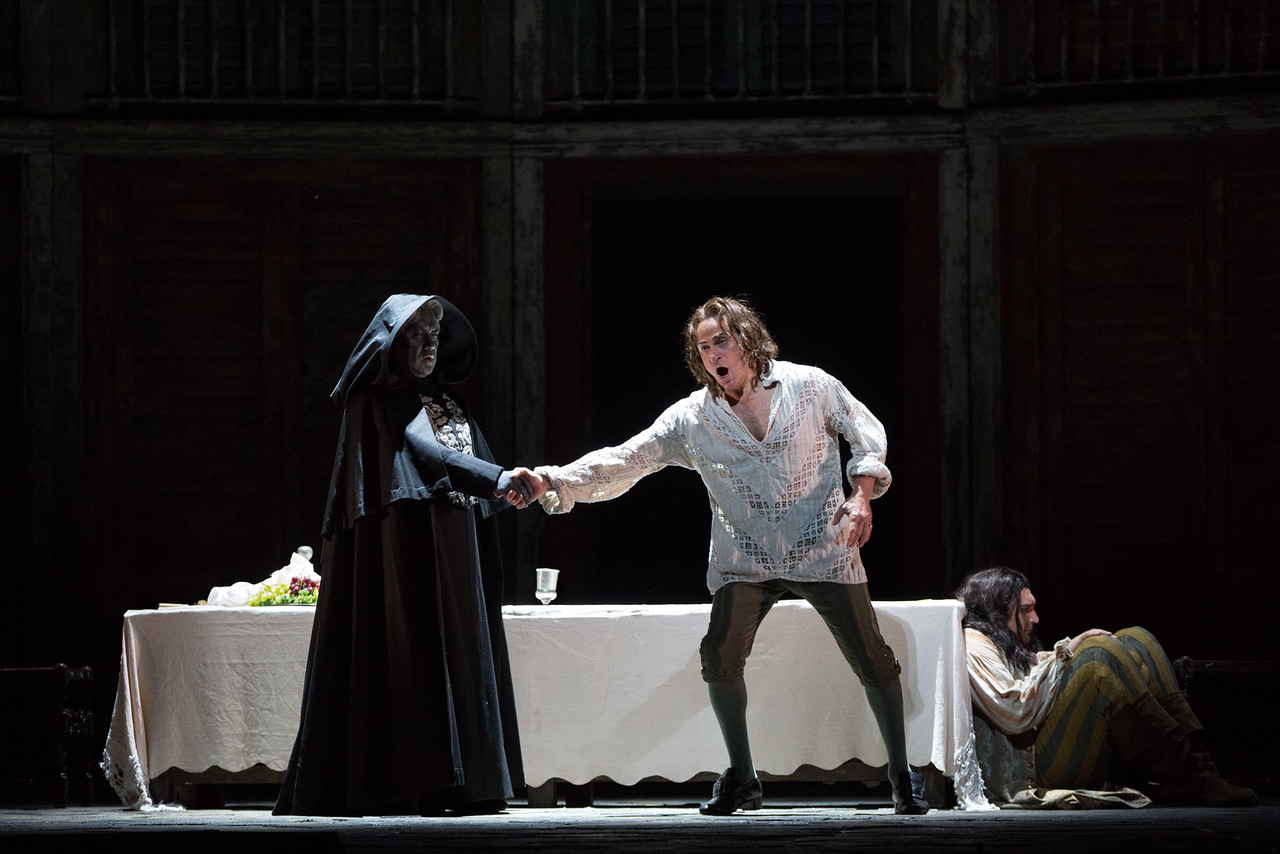 Simon Keenlyside in the tile role and Adam Plachetka as Leporello in Mozart's "Don Giovanni." Photo: Marty Sohl/Metropolitan Opera