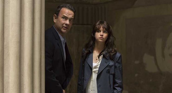 Langdon (Tom Hanks) and Sienna (Felicity Jones) look for a way out of the Palazzo Vecchio in Columbia Pictures' INFERNO.