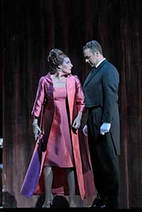 Amanda Echalaz as Lucia de Nobile and Christian Van Horn as Julio in Adès' "The Exterminating Angel." Photo: Ken Howard/Metropolitan Opera