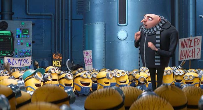 Steve Carell as Gru with the Minions in Despicable Me 3 (2017)