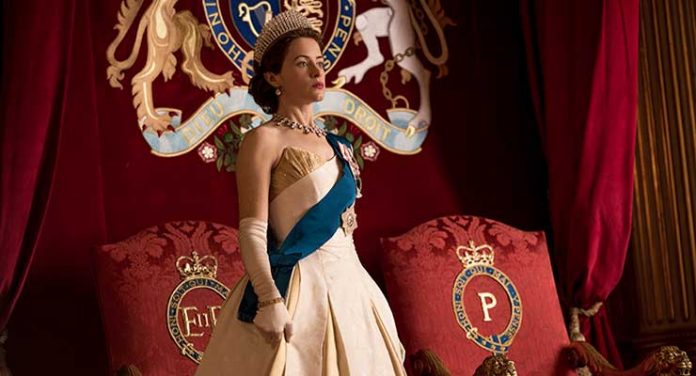 The Crown - Elizabeth - Elizabeth at Prince Philip's investiture. Pictured: Claire Foy. Photo Credit: Robert Viglasky / Netflix