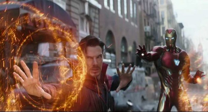 Robert Downey Jr. and Benedict Cumberbatch in Avengers: Infinity War (2018)