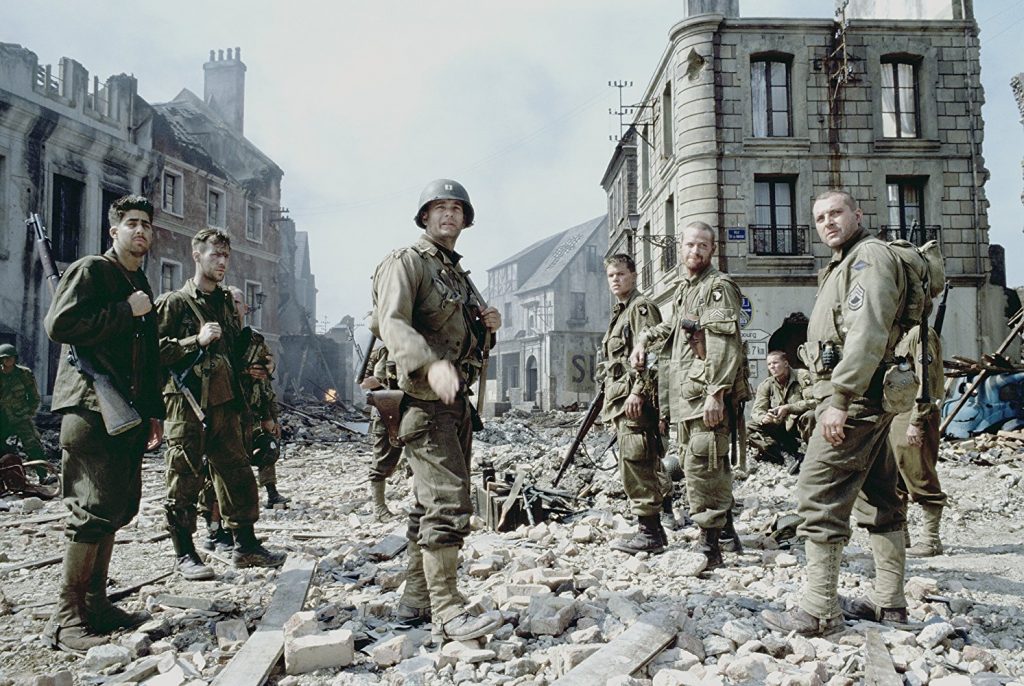 Tom Hanks, Matt Damon, Tom Sizemore, and Adam Goldberg in Saving Private Ryan (1998)