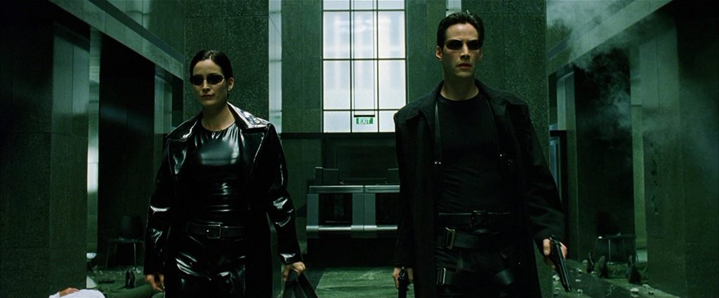 Carrie-Anne Moss and Keanu Reeves in The Matrix (1999)