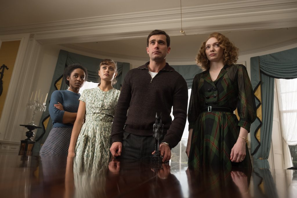 Ordeal by Justice From left to right: Crystal Clarke as Tina Argyll, Ella Purnell as Hester Argyll, Christian Cooke as Mickey Argyll, Anna Chancellor as Rachel Argyll in Ordeal by Justice