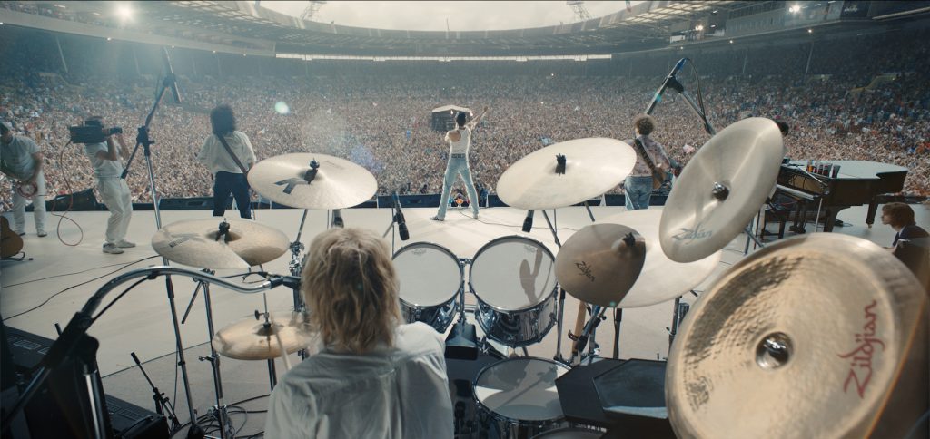BOHEMIAN RHAPSODY L-R: Gwilym Lee (Brian May), Ben Hardy (Roger Taylor), Rami Malek (Freddie Mercury), and Joe Mazzello (John Deacon) star in Twentieth Century Fox’s BOHEMIAN RHAPSODY. Photo Credit: Courtesy Twentieth Century Fox.