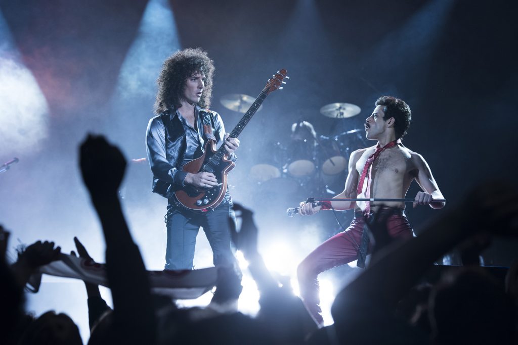 BOHEMIAN RHAPSODY L-R: Gwilym Lee (Brian May) and Rami Malek (Freddie Mercury) star in Twentieth Century Fox’s BOHEMIAN RHAPSODY. Photo Credit: Alex Bailey.