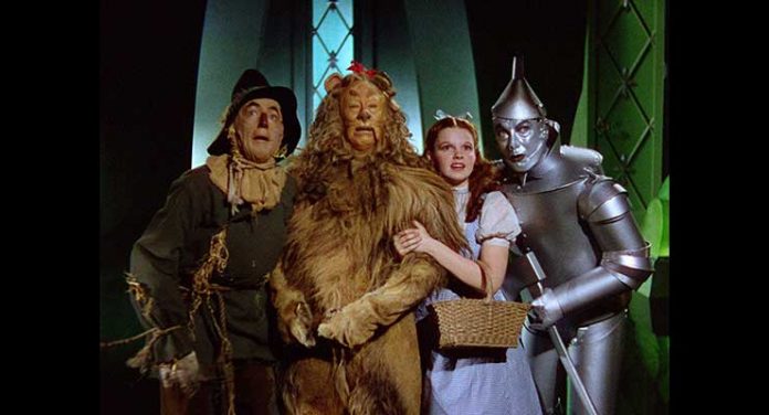 Judy Garland, Ray Bolger, Jack Haley, and Bert Lahr in The Wizard of Oz (1939)