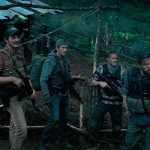 TRIPLE FRONTIER (2019) - pictured L-R: Pedro Pascal (“Catfish”), Garrett Hedlund ("Ben"), Charlie Hunnam ("Ironhead"), and Ben Affleck ("Redfly") Photo Courtesy of Netflix. © 2019 Netflix / All Rights Reserved