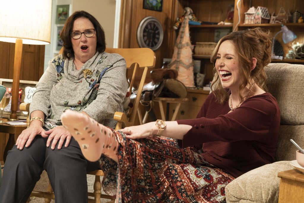 Phyllis Smith as Delores and Vanessa Bayer as Debbie in Barb and Star Go to Vista Del Mar. Photo Credit: Richard Foreman, Jr. SMPSP