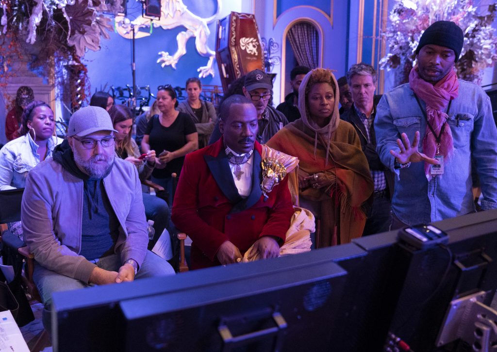 Director Craig Brewer, Eddie Murphy and Cinematographer Joe 'Jody' Williams on the set of COMING 2 AMERICA Photo: Quantrell D. Colbert © 2020 Paramount Pictures