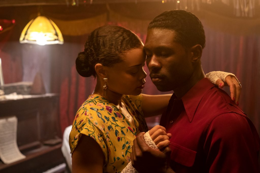 Andra Day and Trevante Rhodes in THE UNITED STATES VS. BILLIE HOLIDAY from Paramount Pictures. Photo Credit: Takashi Seida.