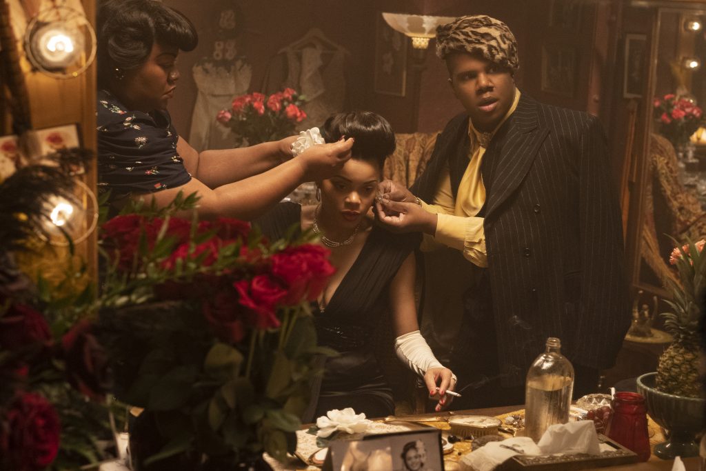 Da'Vine Joy Randolph, Andra Day, and Miss Lawrence in THE UNITED STATES VS. BILLIE HOLIDAY from Paramount Pictures. Photo Credit: Takashi Seida.