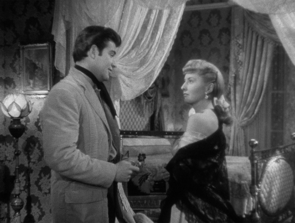 Barbara Stanwyck and John Bromfield in The Furies (1950). Screen grab courtesy of the Criterion Collection.