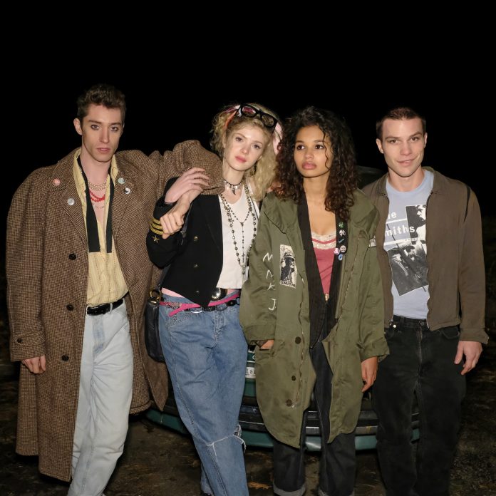 [L-R] James Bloor as Patrick, Elena Kampouris as Sheila, Helena Howard as Cleo, and Nick Krause as Billy in the drama/comedy film, SHOPLIFTERS OF THE WORLD, a RLJE Films release. Photo courtesy of RLJE Films.