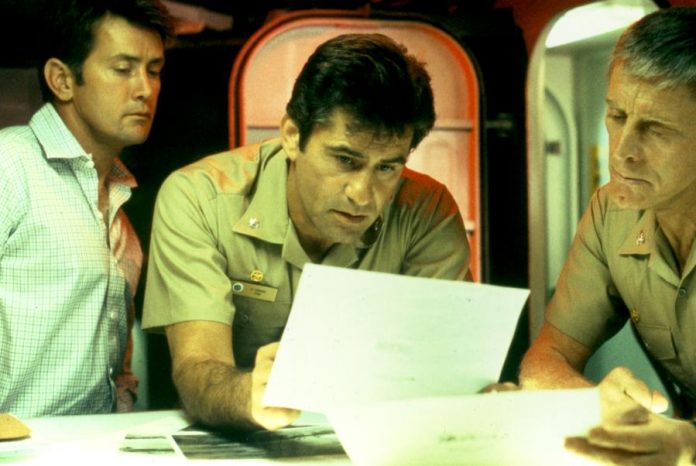 Martin Sheen, James Farentino, and Kirk Douglas in The Final Countdown (1980)