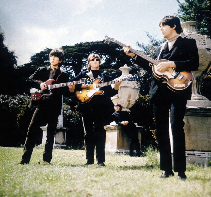 The Beatles during filming of the Paperback Writer and Rain promotional films at Chiswick House, London. 20 May 1966. © Apple Corps Ltd.