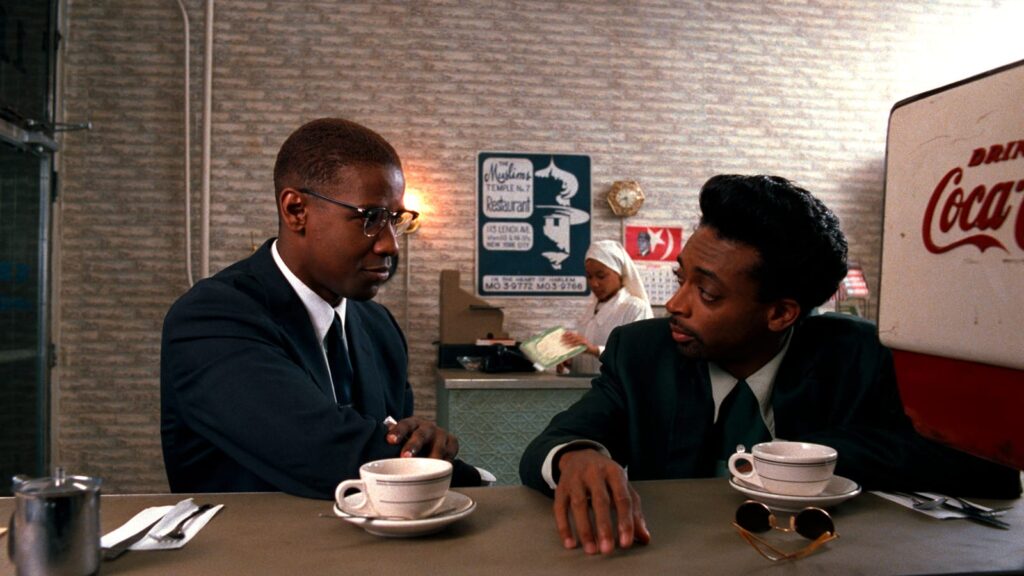 Denzel Washington and Spike Lee in Malcolm X (1992)