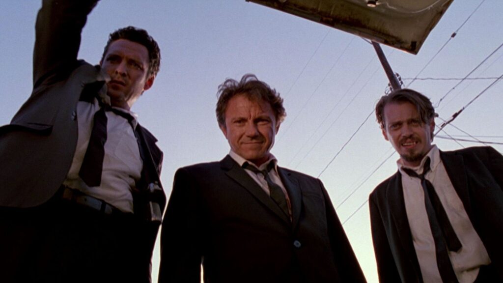 Michael Madsen, Harvey Keitel, and Steve Buscemi in Reservoir Dogs (1992)