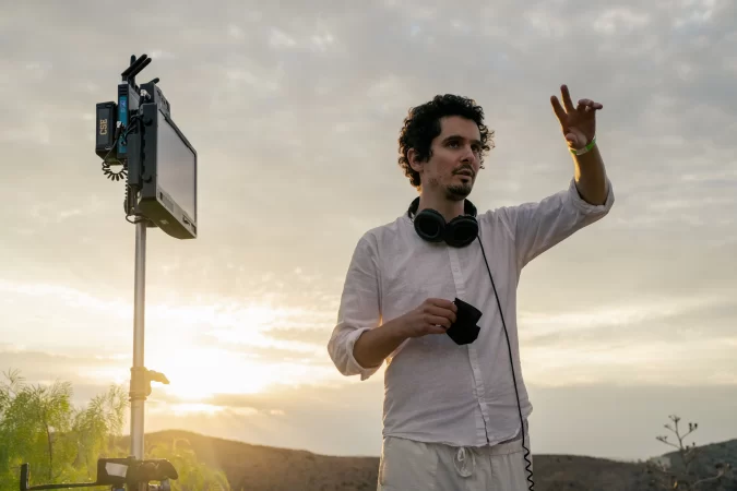 Damien Chazelle on the set of Babylon (2022)