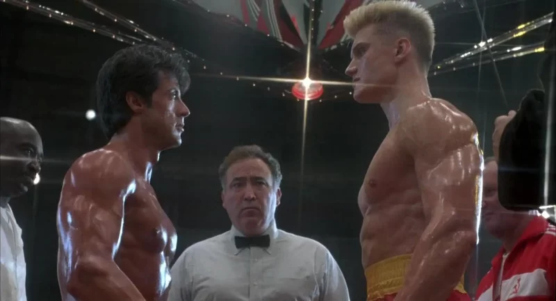 Sylvester Stallone and Dolph Lundgren in Rocky IV (1985)