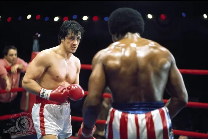 Sylvester Stallone and Carl Weathers in Rocky (1976)