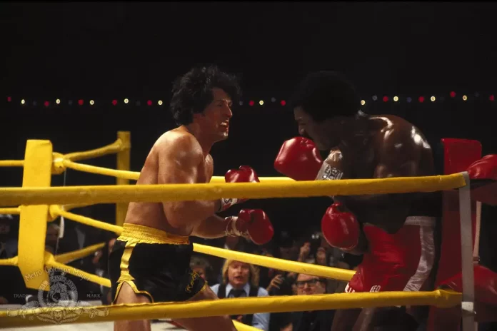 Sylvester Stallone and Carl Weathers in Rocky II (1979)