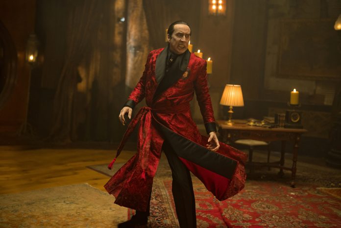 Nicolas Cage as Dracula in Renfield, directed by Chris McKay.