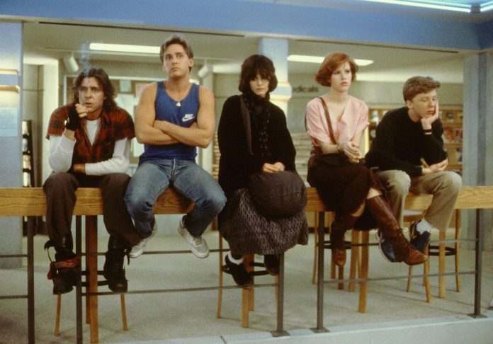 Molly Ringwald, Emilio Estevez, Ally Sheedy, and Anthony Michael Hall in The Breakfast Club (1985)
