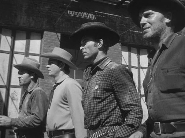 Lee Van Cleef, Ian MacDonald, Robert J. Wilke, and Sheb Wooley in High Noon (1952)