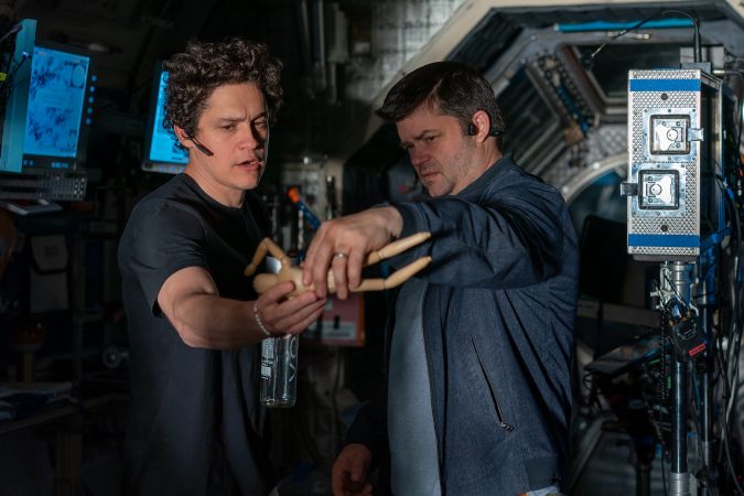 Directors Phil Lord and Christopher Miller on the set of their film PROJECT HAIL MARY, from Amazon MGM Studios. Photo credit: Jonathan Olley © 2026 Amazon Content Services LLC. All Rights Reserved.
